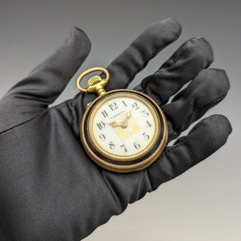 Circa 1900 Antique Paul Hemmeler Pocket Watch Gold Filled & Gunmetal Case Crystal Back Good Working Condition